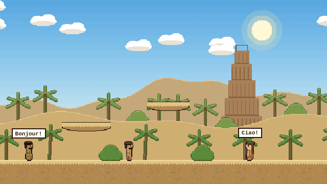 Construtor no deserto de Sinear com a torre de Babel ao fundo